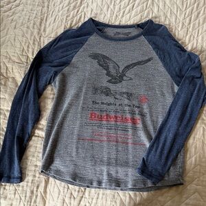 Lucky Brand Men's Raglan Long Sleeve Shirt - Navy Blue and Gray with Red Accent